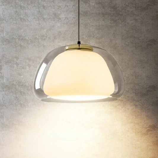 Moderne pendellampe med dobbelt glasskærm og LED