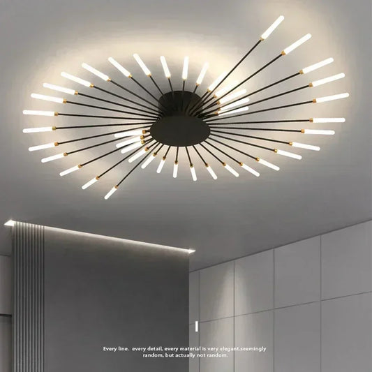 Moderne LED-loftlysekrone – minimalistisk design inspireret af solstråler