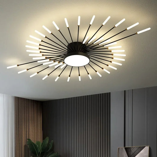 Moderne LED-loftlysekrone – minimalistisk design inspireret af solstråler
