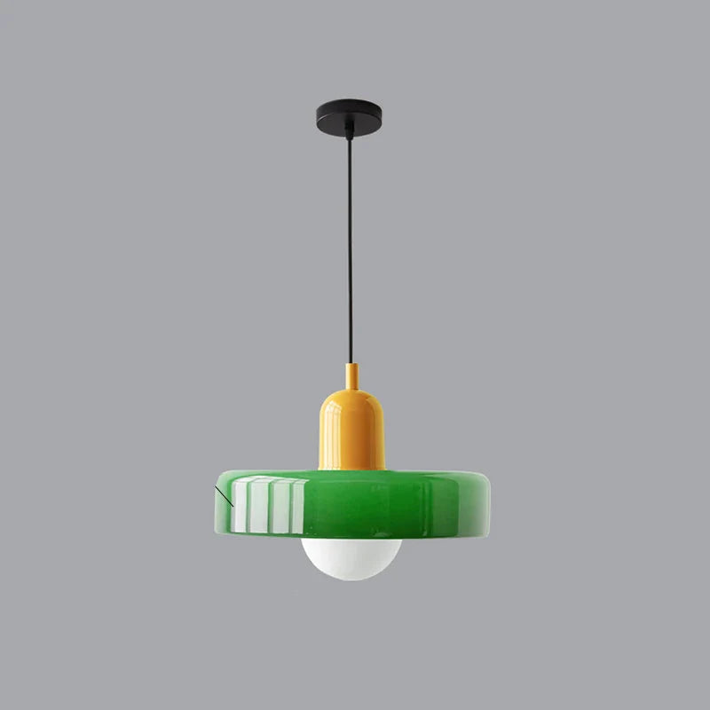 Moderne pendellampe med farvet glasskærm