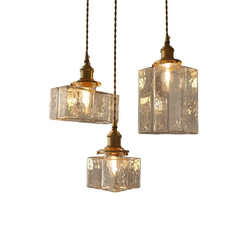 Vintage pendellampe i glas med messingfinish