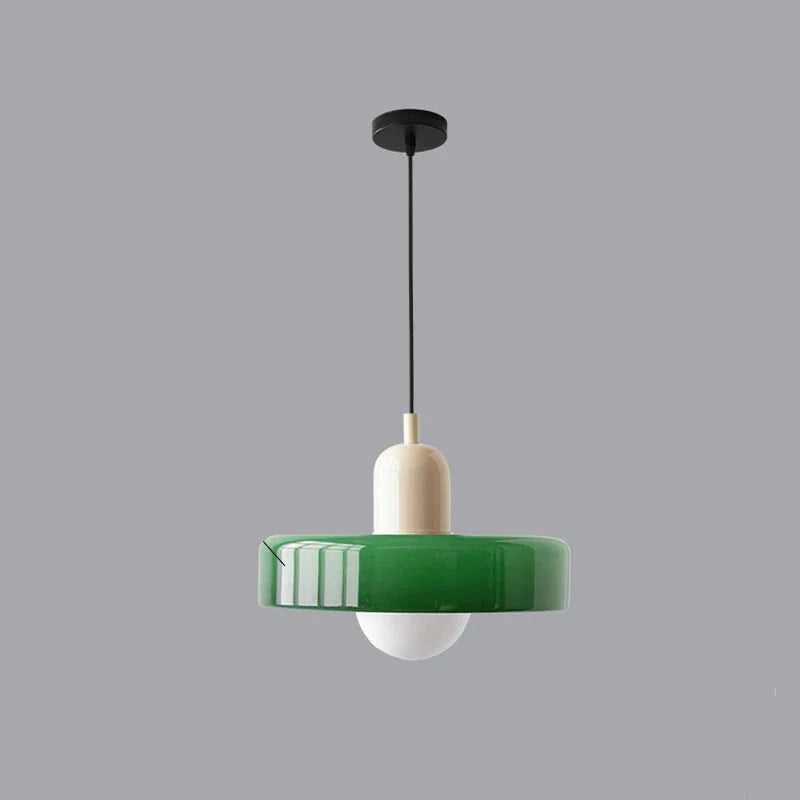 Moderne pendellampe med farvet glasskærm