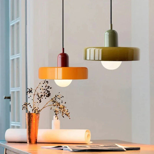 Moderne pendellampe med farvet glasskærm Bauhaus