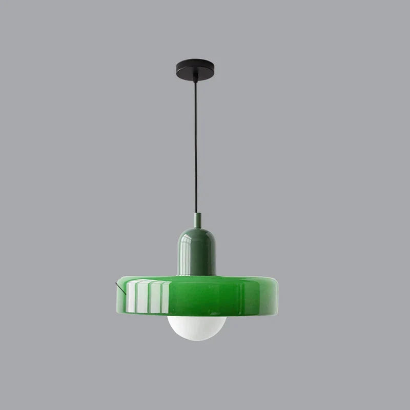 Moderne pendellampe med farvet glasskærm – Bauhaus-inspireret