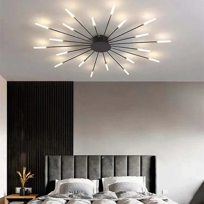 Moderne LED-loftlysekrone – minimalistisk design inspireret af solstråler