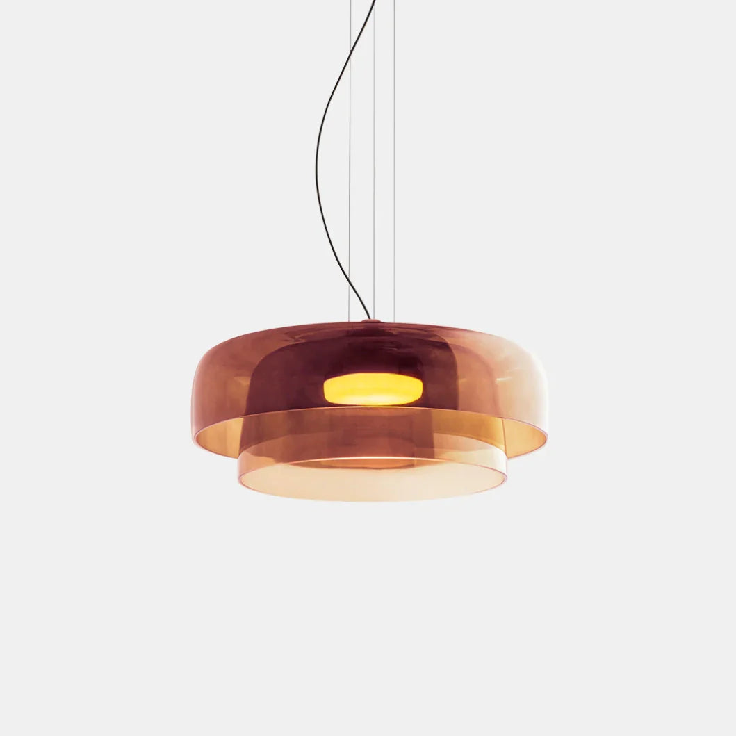 Moderne glaspendellampe med lagdelt skærm – retro-inspireret design