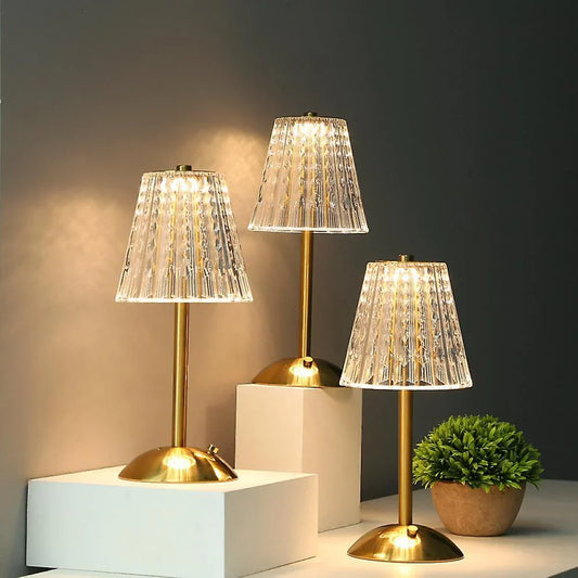 Elegant bordlampe med krystalskærm og touch-funktion – USB-C opladning