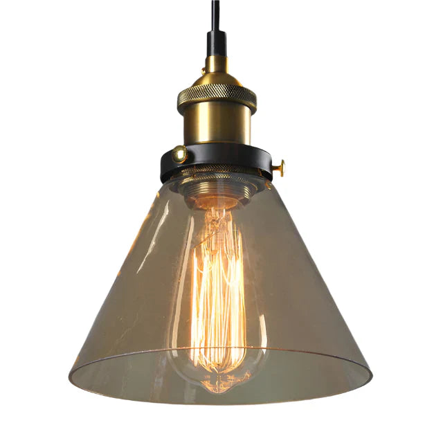Industriel retro pendellampe med røget glas