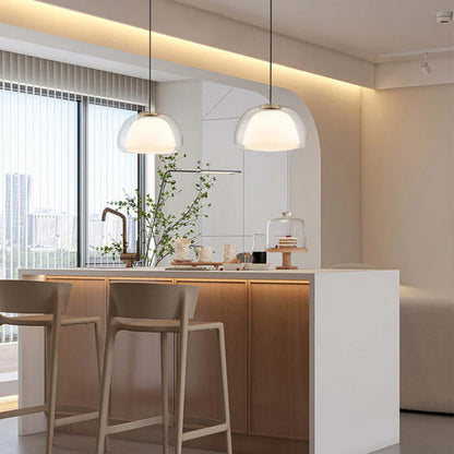Moderne pendellampe med dobbelt glasskærm og LED