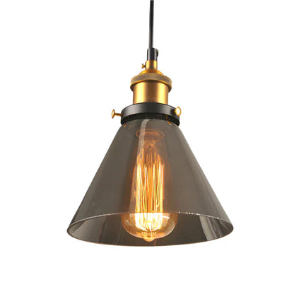 Industriel retro pendellampe med røget glas