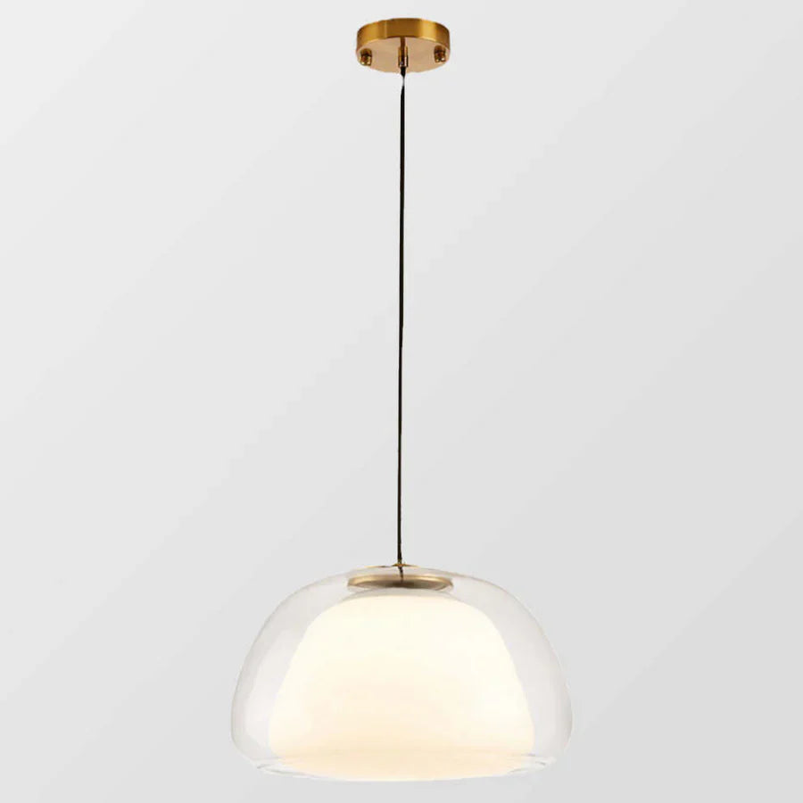 Moderne pendellampe med dobbelt glasskærm og LED