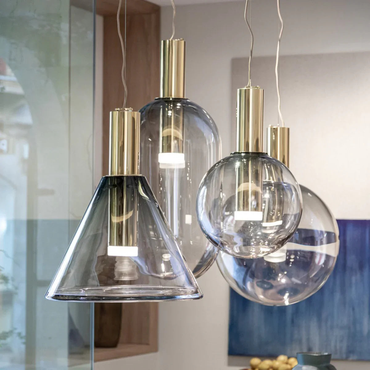 Designer LED-pendellampe med glasskærme