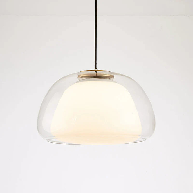 Moderne pendellampe med dobbelt glasskærm og LED