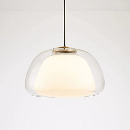 Moderne pendellampe med dobbelt glasskærm og LED