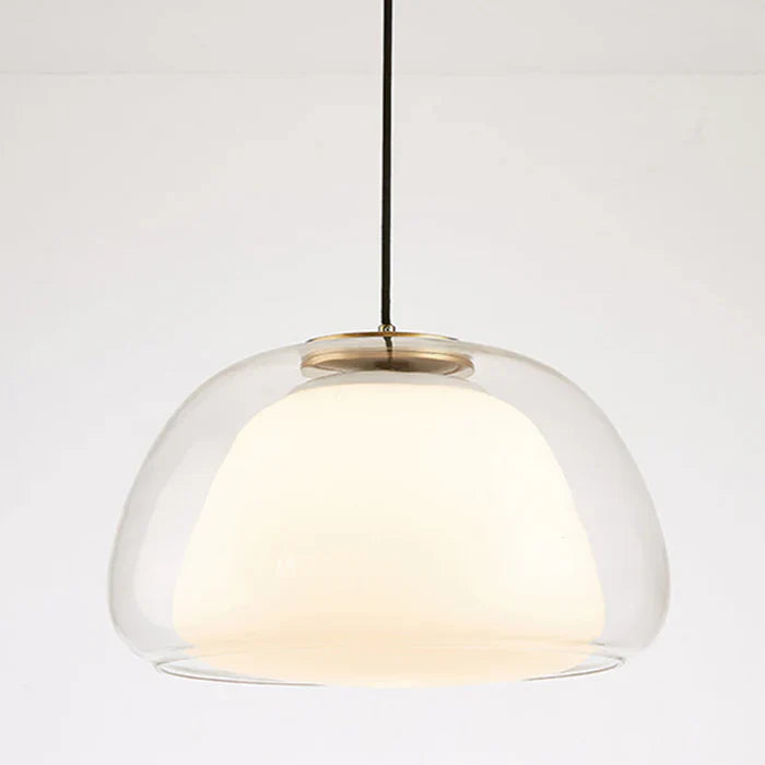 Moderne pendellampe med dobbelt glasskærm og LED