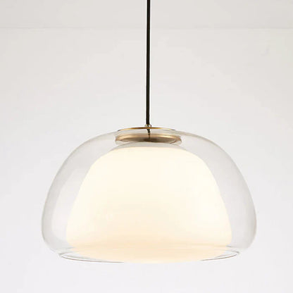 Moderne pendellampe med dobbelt glasskærm og LED