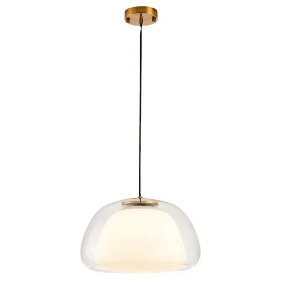 Moderne pendellampe med dobbelt glasskærm og LED