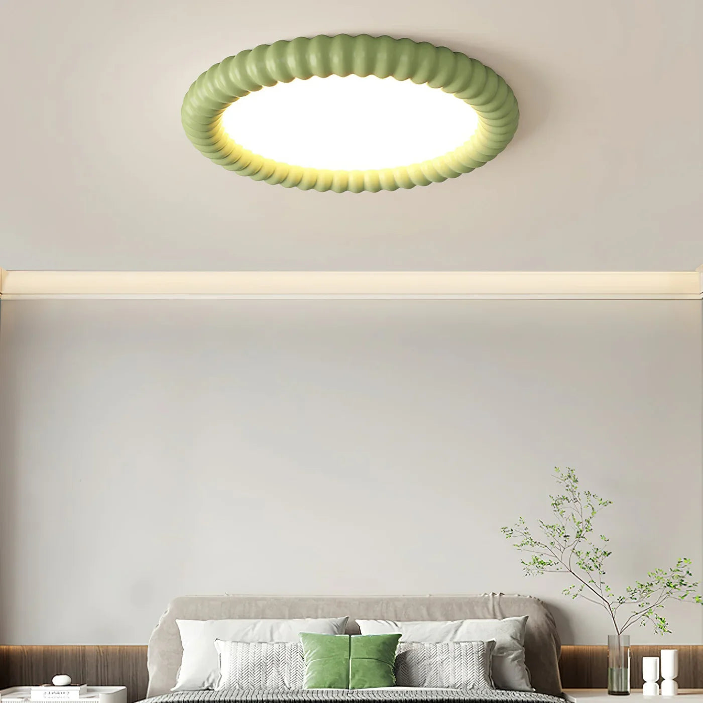 Moderne loftlampe med LED og dekorativ bølgeramme