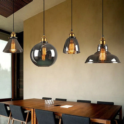Industriel retro pendellampe med røget glas