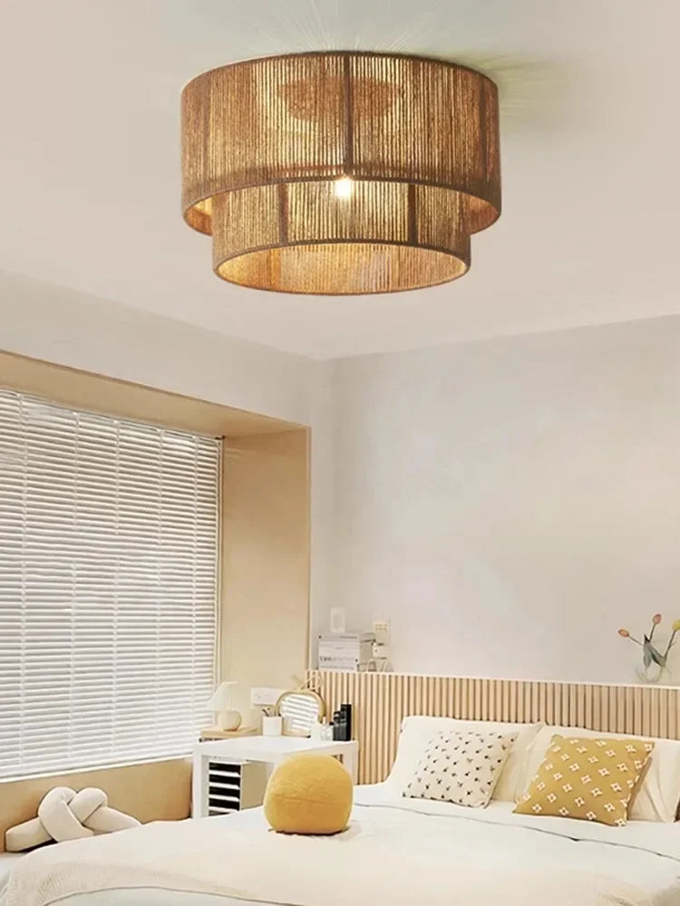 Boho loftlampe med naturligt reb