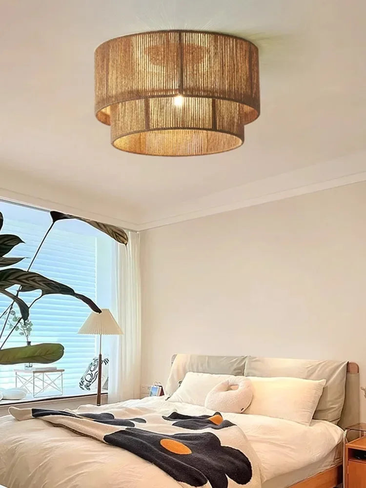 Boho loftlampe med naturligt reb