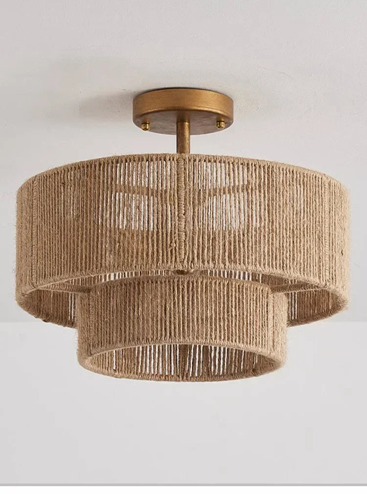 Boho loftlampe med naturligt reb