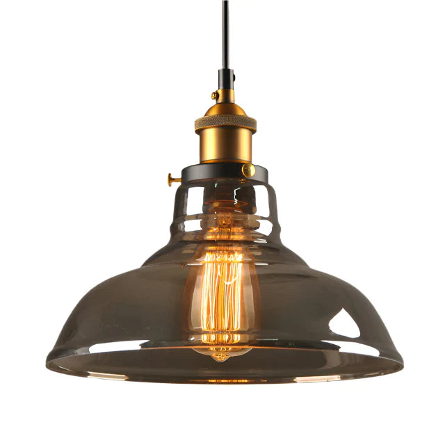 Industriel retro pendellampe med røget glas