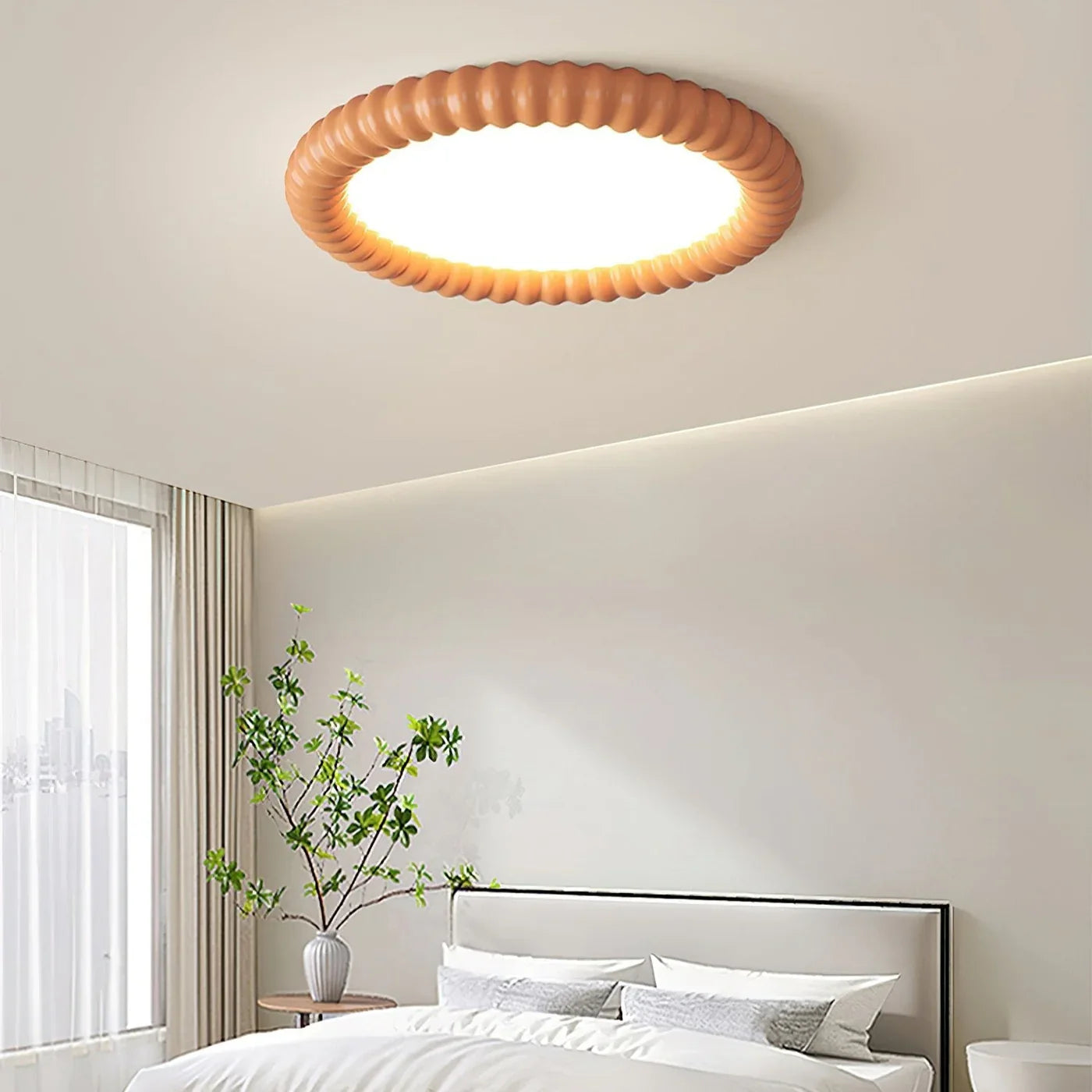 Moderne loftlampe med LED og dekorativ bølgeramme