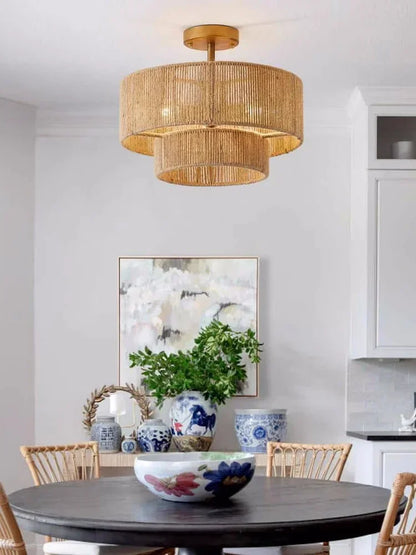 Boho loftlampe med naturligt reb