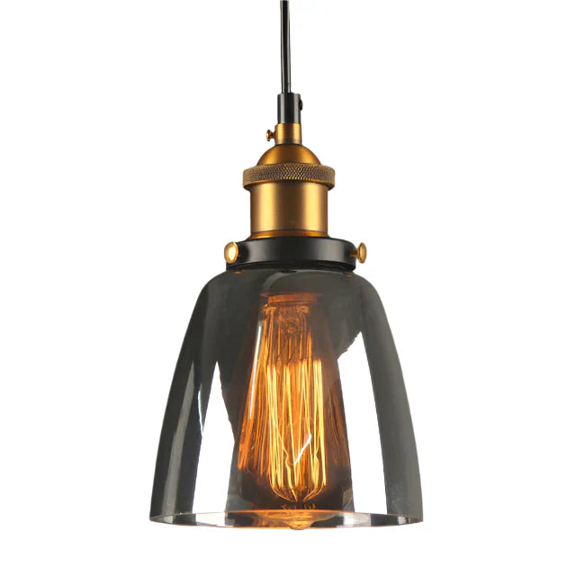 Industriel retro pendellampe med røget glas