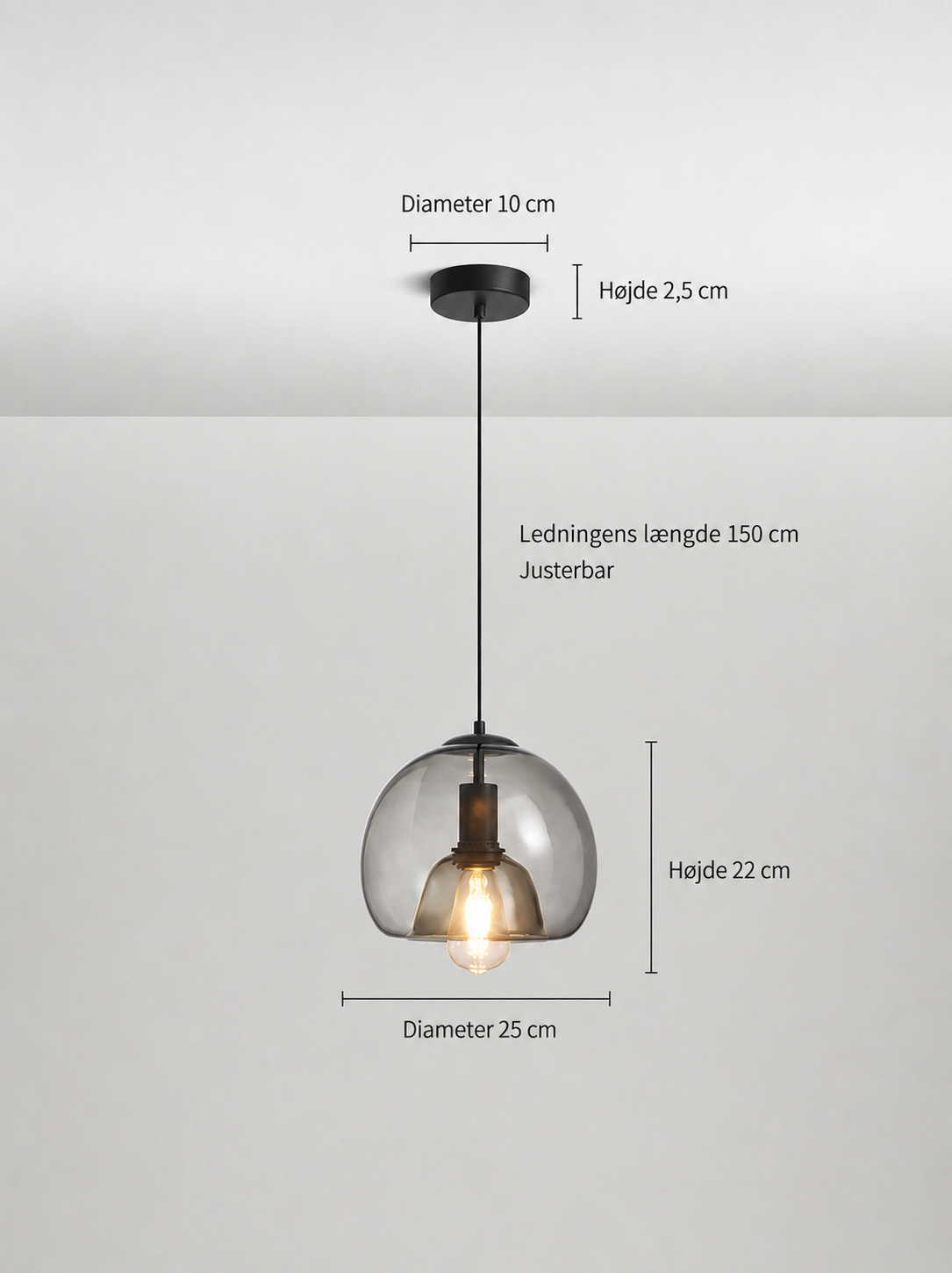 Pendellampe i glas med dobbelt skærm – industriel stil