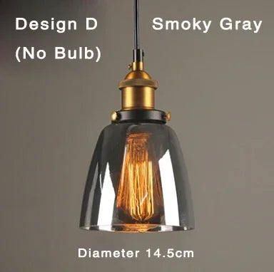 Industriel retro pendellampe med røget glas