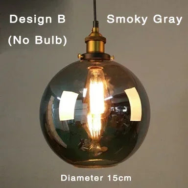 Industriel retro pendellampe med røget glas