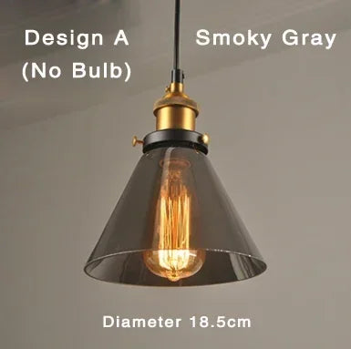 Industriel retro pendellampe med røget glas