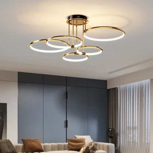 Moderne LED-loftlampe med ringe og geometrisk form