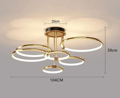 Moderne LED-loftlampe med ringe og geometrisk form