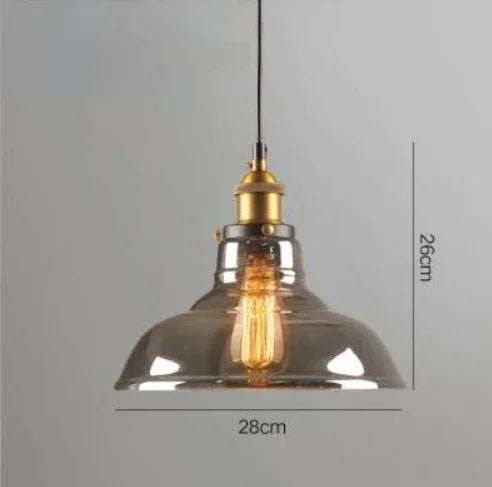 Industriel retro pendellampe med røget glas