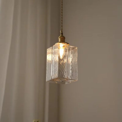 Vintage pendellampe i glas med messingfinish