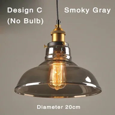 Industriel retro pendellampe med røget glas