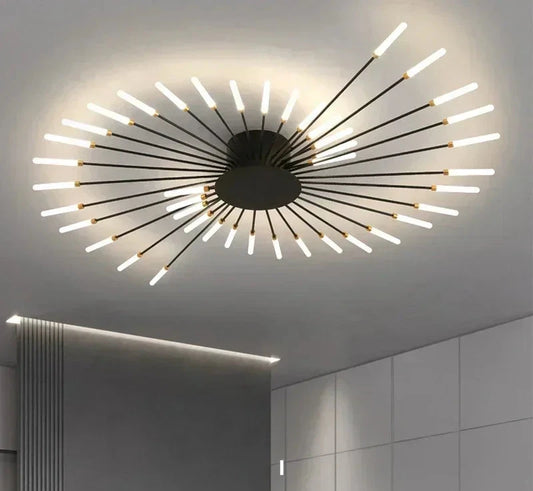Moderne LED-loftlysekrone – minimalistisk design inspireret af solstråler