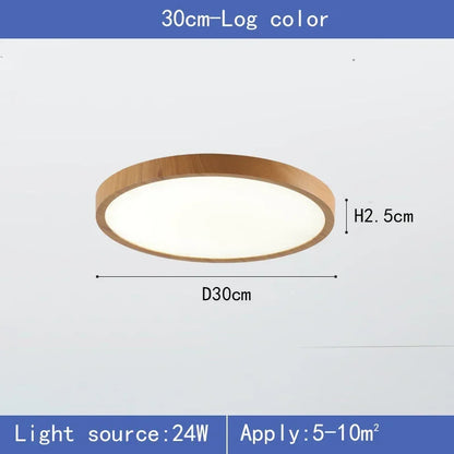 Moderne rund LED-loftlampe med træramme