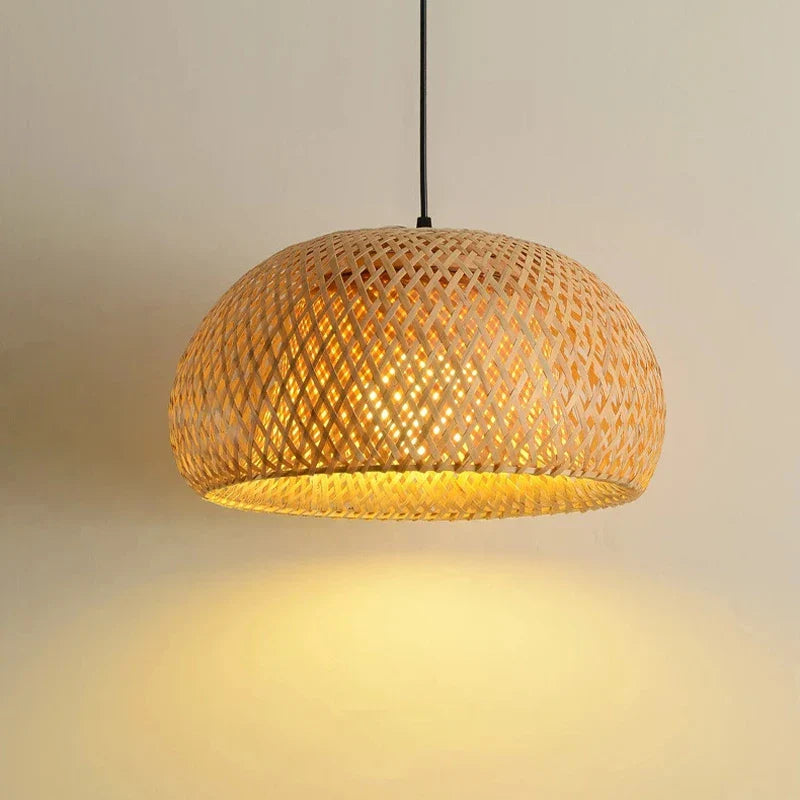 Rattan pendellampe i Boho-stil – Håndflетtet loftlampe i bambus
