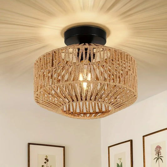 Dekorativ loftlampe med skærm af snor – lys med skyggeeffekt