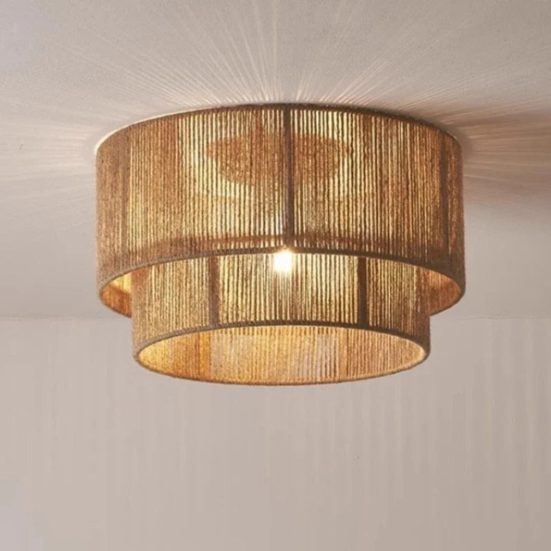 Boho loftlampe med naturligt reb