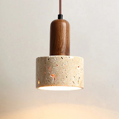 Pendellampe i natursten og træ – moderne loftlampe til køkken eller spisestue