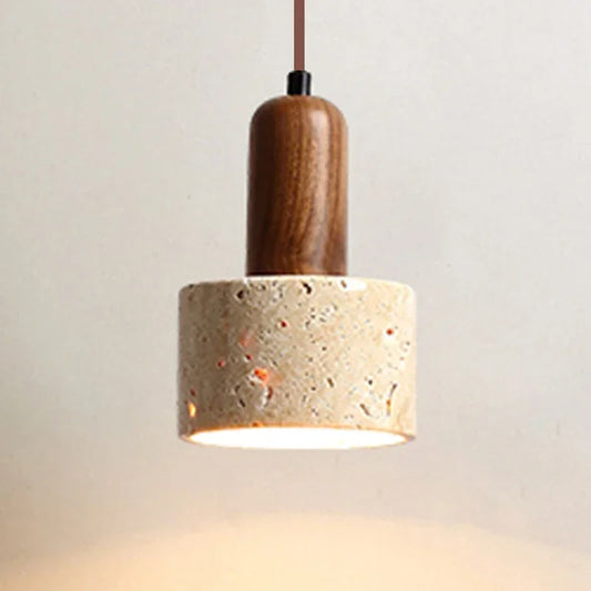 Pendellampe i natursten og træ – moderne loftlampe til køkken eller spisestue