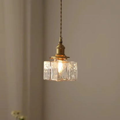 Vintage pendellampe i glas med messingfinish