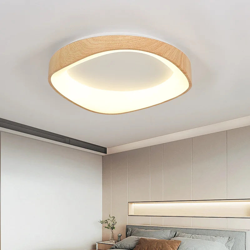 Skandinavisk LED-loftlampe – Moderne påbygningslampe med træeffekt