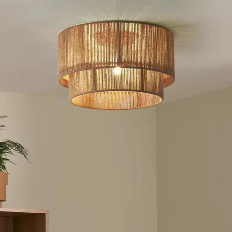 Boho loftlampe med naturligt reb