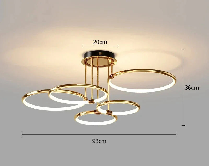 Moderne LED-loftlampe med ringe og geometrisk form